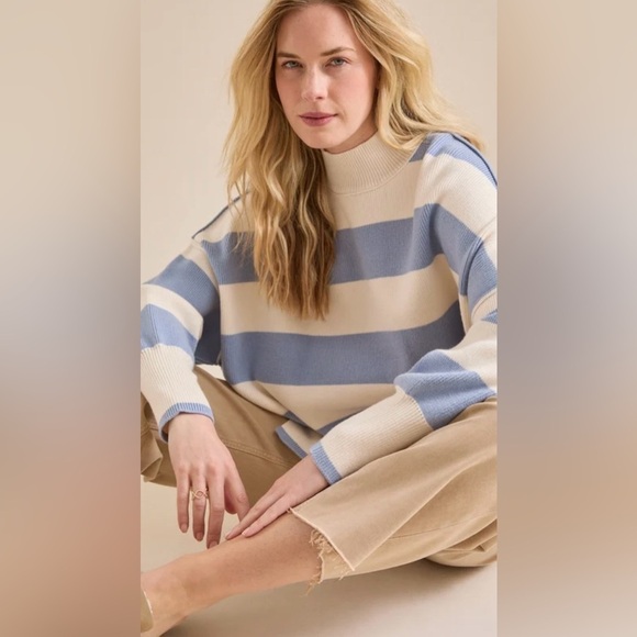 NEW with tags (NWT) Anthropologie Lydia Blue & White Striped Mockneck Sweater - Picture 9 of 11